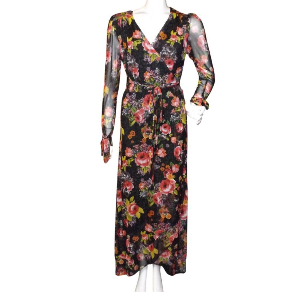 BETSEY JOHNSON Maxi Dress, 6, Wrap, Long, Tie cuffs, Back Zip, Floral